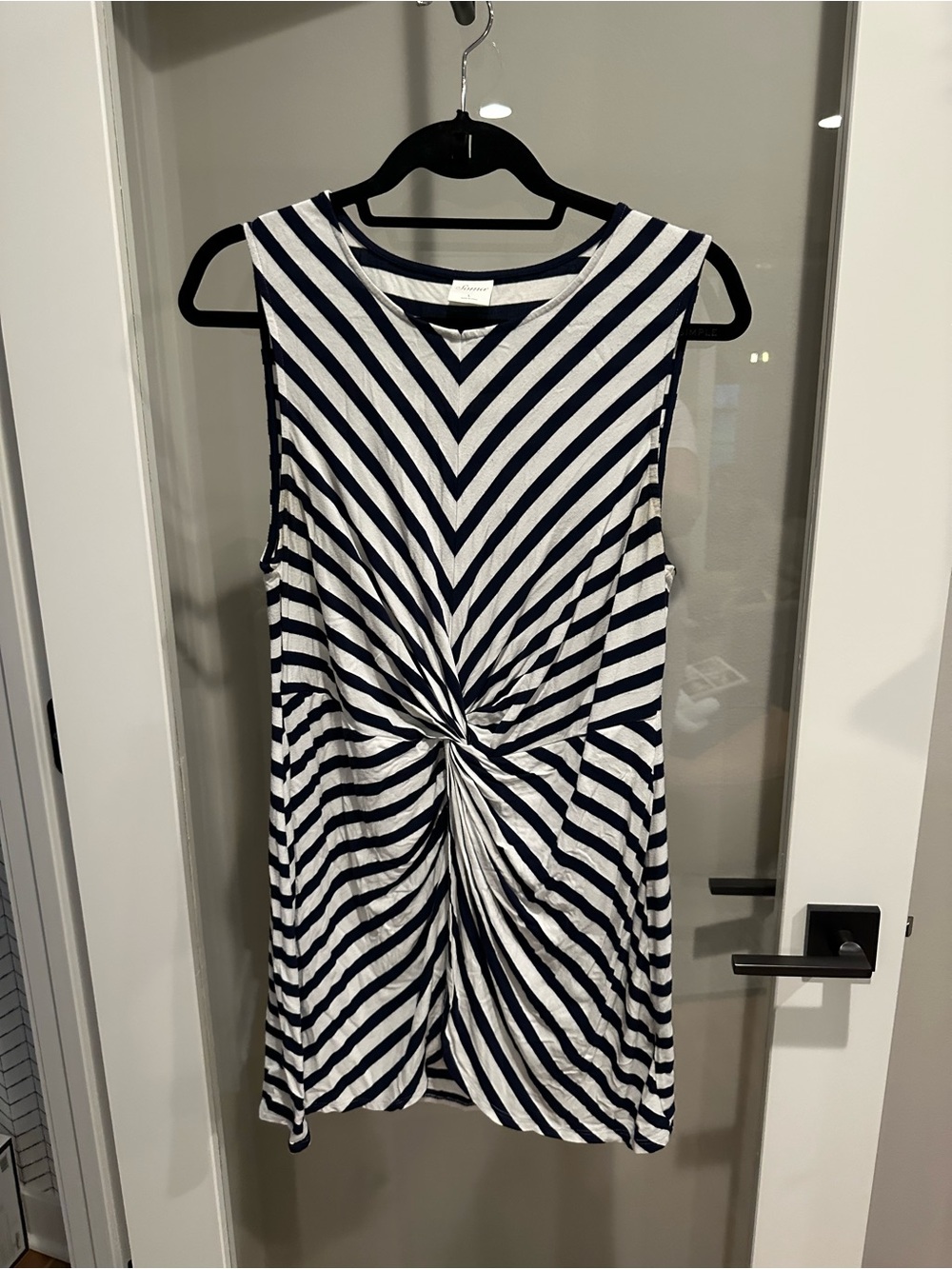 Soma Navy and White Striped Twist-Front Sleeveless Top